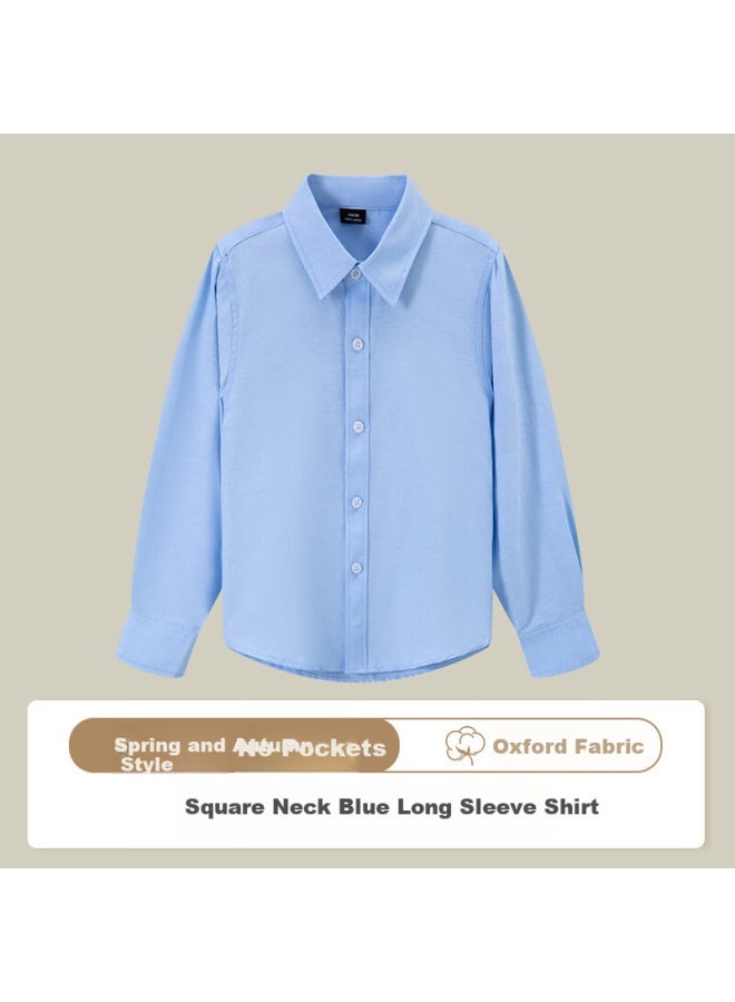 Yinuofang Children's Long-sleeve Blue Dress Shirt For Boys And Girls, Blue, Size 170 - Image 4