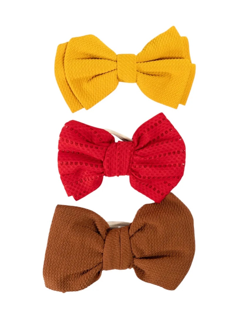 Bambimici Bambimici - Lara Assorted Ribbon Bow Headband for Babies - Mustard Yellow, Red, Dark Brown