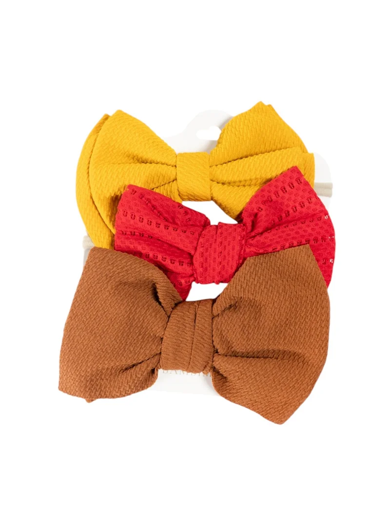 Bambimici Bambimici - Lara Assorted Ribbon Bow Headband for Babies - Mustard Yellow, Red, Dark Brown