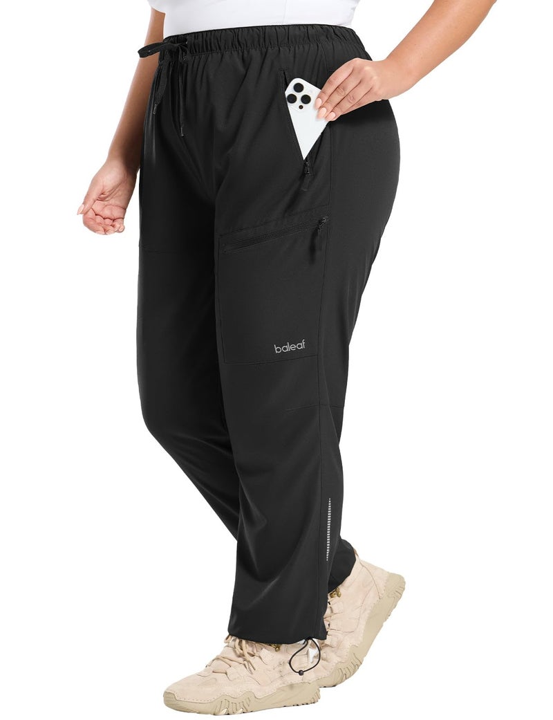 baleaf Plus Size Pants for Women Hiking Cargo Water Resistant UPF 50+ Cargo Joggers Zipper Pockets Black 2XL - Image 1