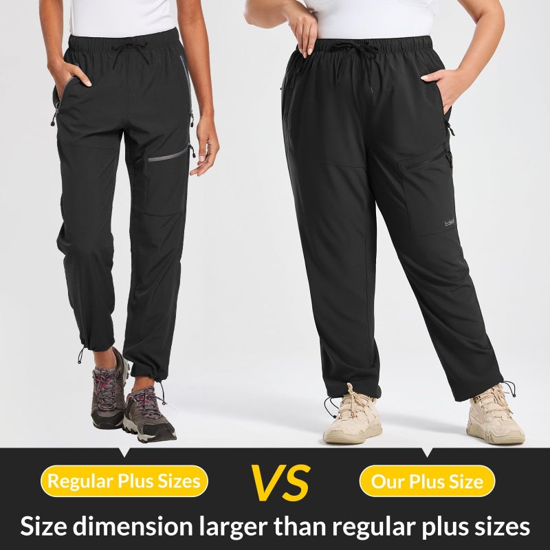 baleaf Plus Size Pants for Women Hiking Cargo Water Resistant UPF 50+ Cargo Joggers Zipper Pockets Black 2XL - Image 3