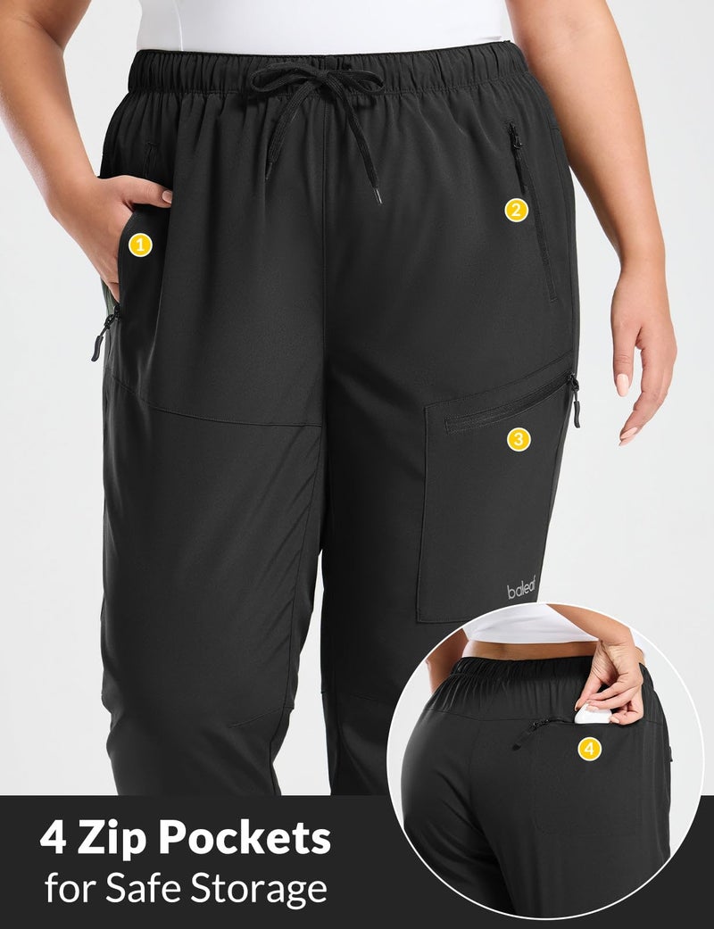 baleaf Plus Size Pants for Women Hiking Cargo Water Resistant UPF 50+ Cargo Joggers Zipper Pockets Black 2XL - Image 5