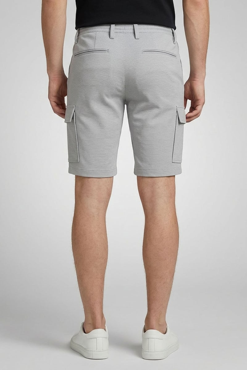 Celio Men Micro Checkered Cargo Short, Grey - Image 4