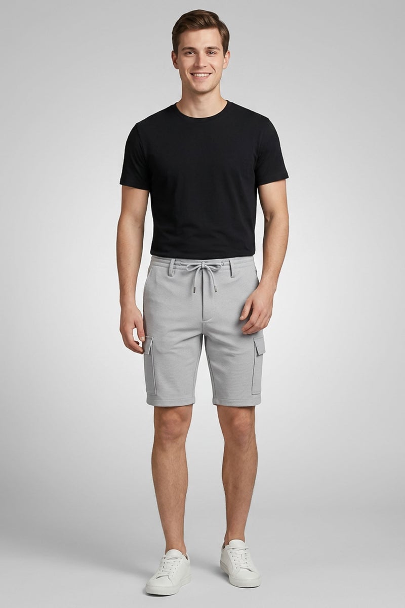 Celio Men Micro Checkered Cargo Short, Grey - Image 5