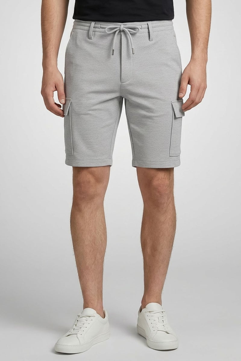 Celio Men Micro Checkered Cargo Short, Grey - Image 1