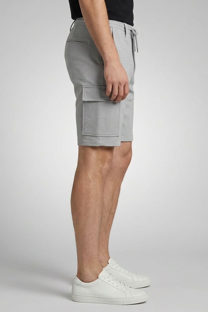 Celio Men Micro Checkered Cargo Short, Grey - Image 3