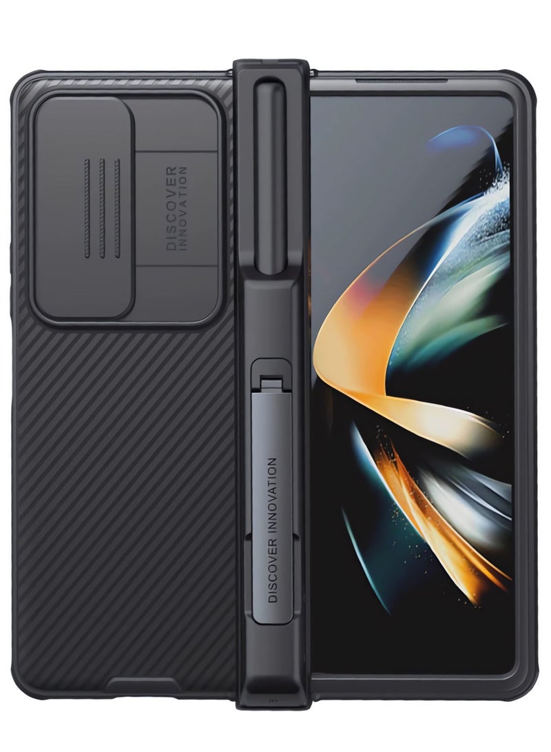 NIBEMINENT Case Suitable for Samsung Galaxy Z Fold4 with S Pen Holder and Hinge Protector Hidden Kickstand Lens Slider Slim Cover - Image 1