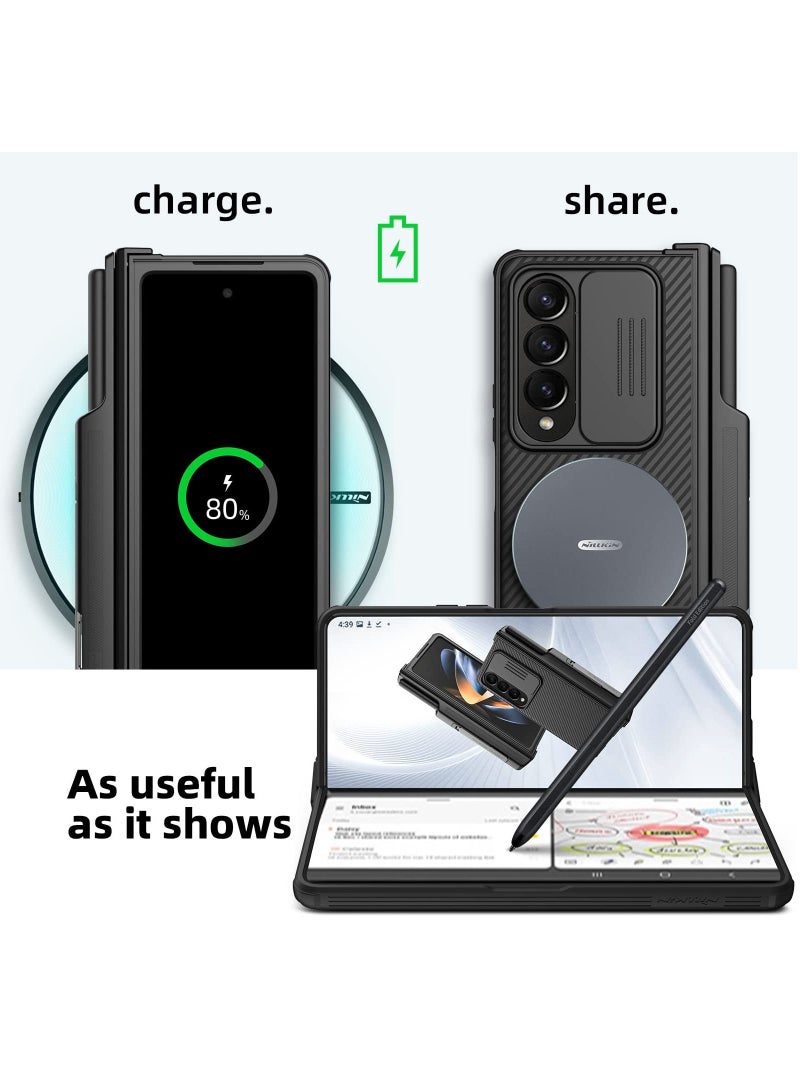 NIBEMINENT Case Suitable for Samsung Galaxy Z Fold4 with S Pen Holder and Hinge Protector Hidden Kickstand Lens Slider Slim Cover - Image 5
