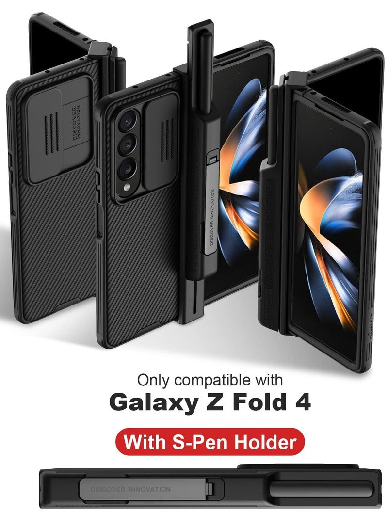 NIBEMINENT Case Suitable for Samsung Galaxy Z Fold4 with S Pen Holder and Hinge Protector Hidden Kickstand Lens Slider Slim Cover - Image 2
