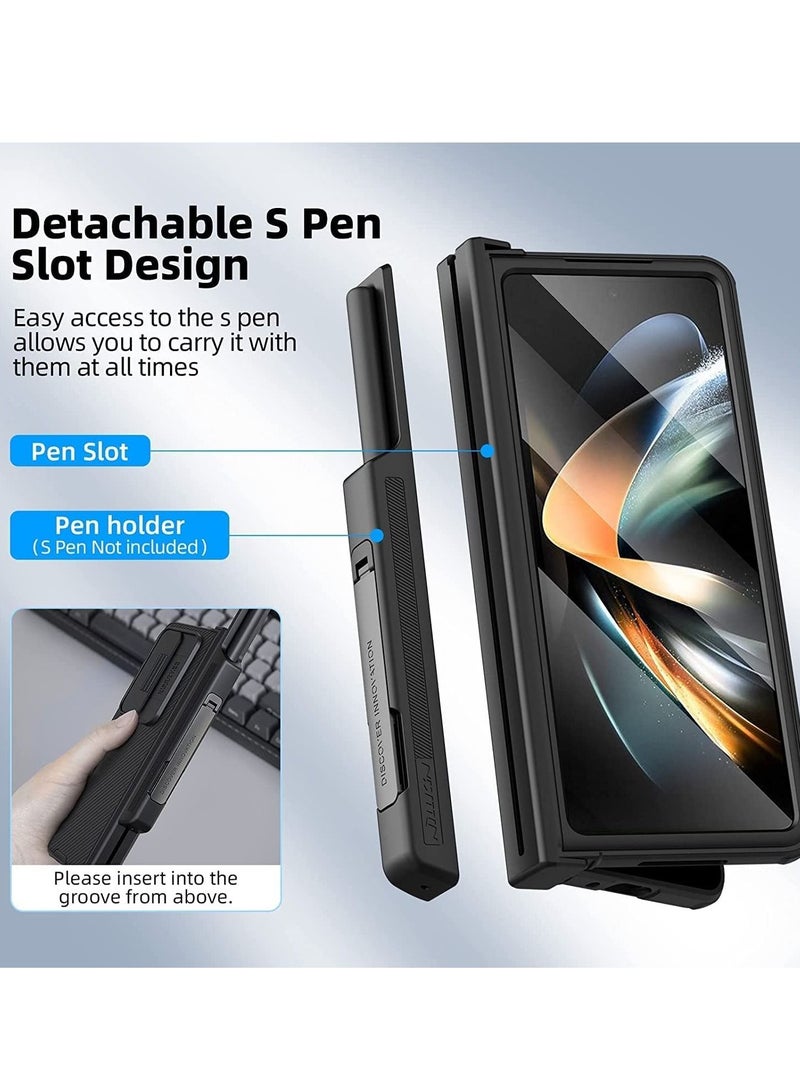 NIBEMINENT Case Suitable for Samsung Galaxy Z Fold4 with S Pen Holder and Hinge Protector Hidden Kickstand Lens Slider Slim Cover - Image 3