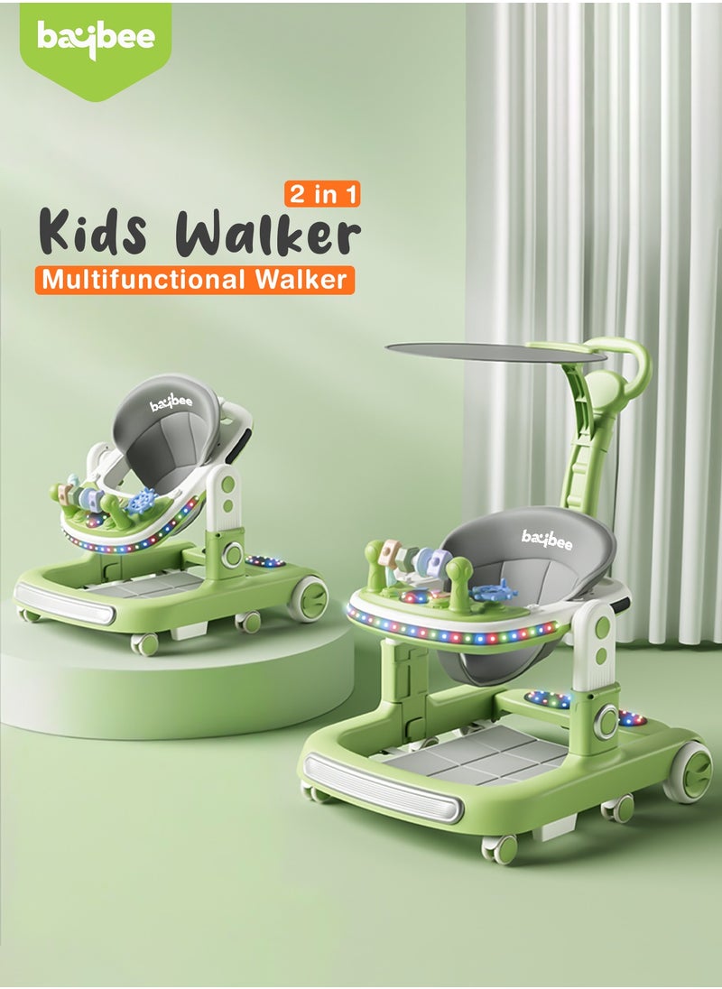 BAYBEE Baybee 2 in 1 Baby Walker for Kids, Baby Push Walker with Adjustable Height, Footmat, Canopy, Foldable Kids Walker with Tray, Musical Toy & Light Toddler Walker for Baby 6-18 Months Boy Girl Green  - Image 1