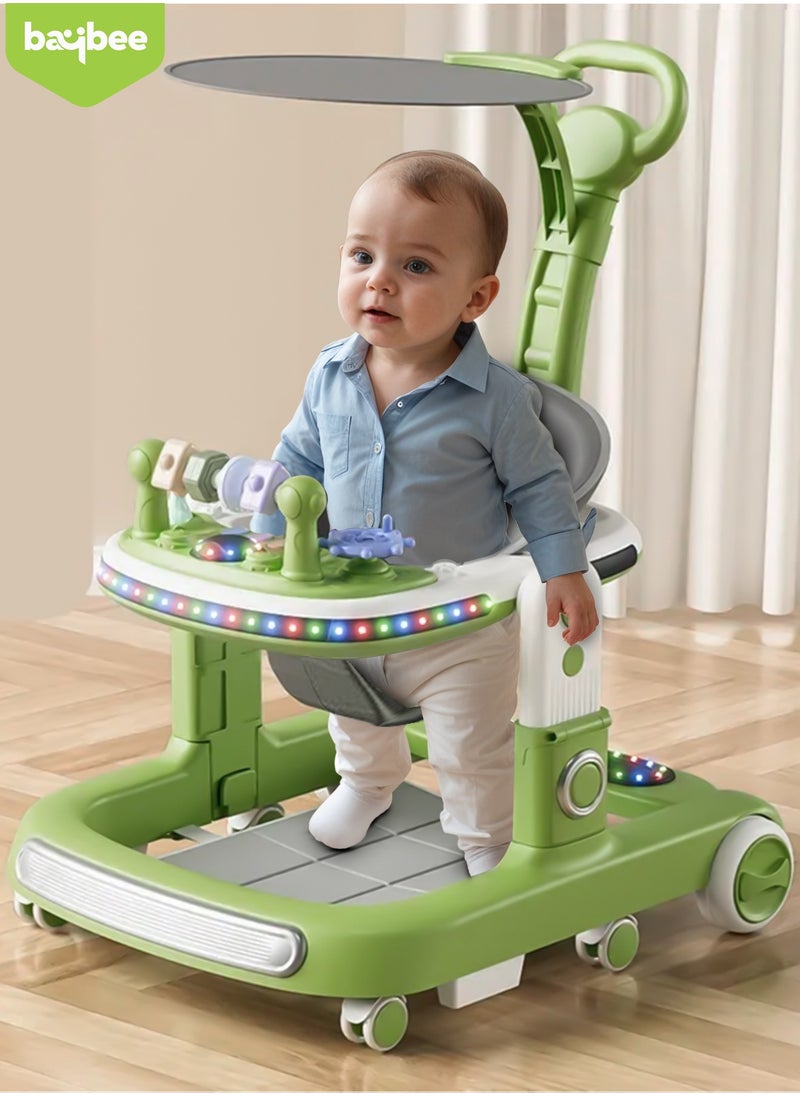 BAYBEE Baybee 2 in 1 Baby Walker for Kids, Baby Push Walker with Adjustable Height, Footmat, Canopy, Foldable Kids Walker with Tray, Musical Toy & Light Toddler Walker for Baby 6-18 Months Boy Girl Green  - Image 2