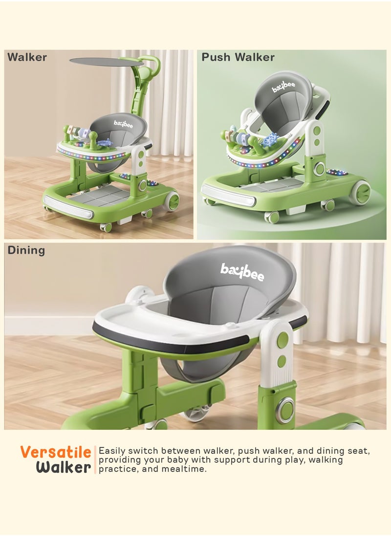 BAYBEE Baybee 2 in 1 Baby Walker for Kids, Baby Push Walker with Adjustable Height, Footmat, Canopy, Foldable Kids Walker with Tray, Musical Toy & Light Toddler Walker for Baby 6-18 Months Boy Girl Green  - Image 3
