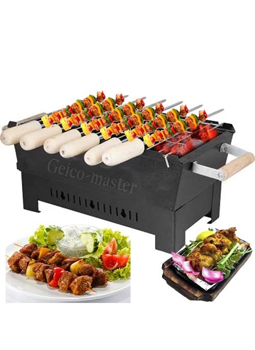 Geico-master Geicomaster Bbq8601 Barbeque Grill Charcoal Barbeque Grill Tandoor with 6 Skewers with Wooden Handle Black Charcoal Grill Black Free Standing  - Image 1