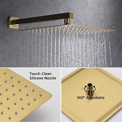 Iriber Brushed Gold Rain Shower System with Waterfall Tub Spout 3 Function Shower Faucet Set Contain 12 Inch Shower Head and Handheld Modern Bathroom Shower Trim Kit (Valve Cartridge Included) - Image 4