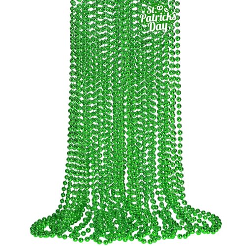 ZZYFGH 12 PCS St. Patricks Day Necklaces, 33" Green Mardi Gras Beads Necklace, St. Patrick's Day Green Beads St. Patricks Day Accessories for Mardi Gras Party Supplies Mardi Gras Decor for Party, School Event, Home - Image 1