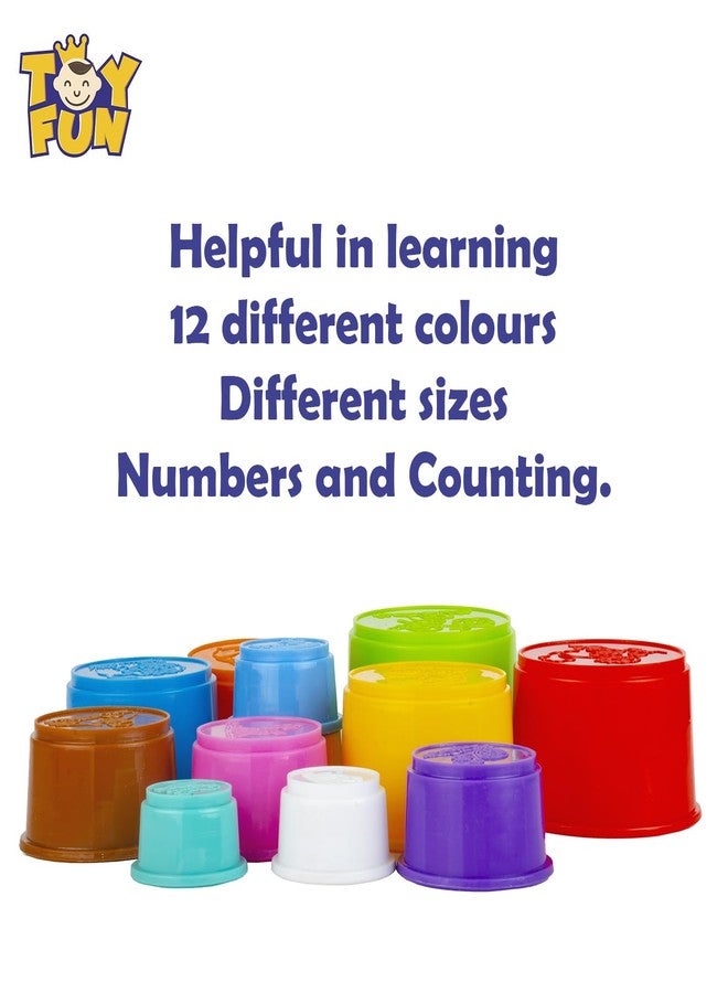 TOY FUN Plastic Build Up Beakers Stacking and Nesting Toy for Kids, Multicolour - 12 Pieces - Image 5