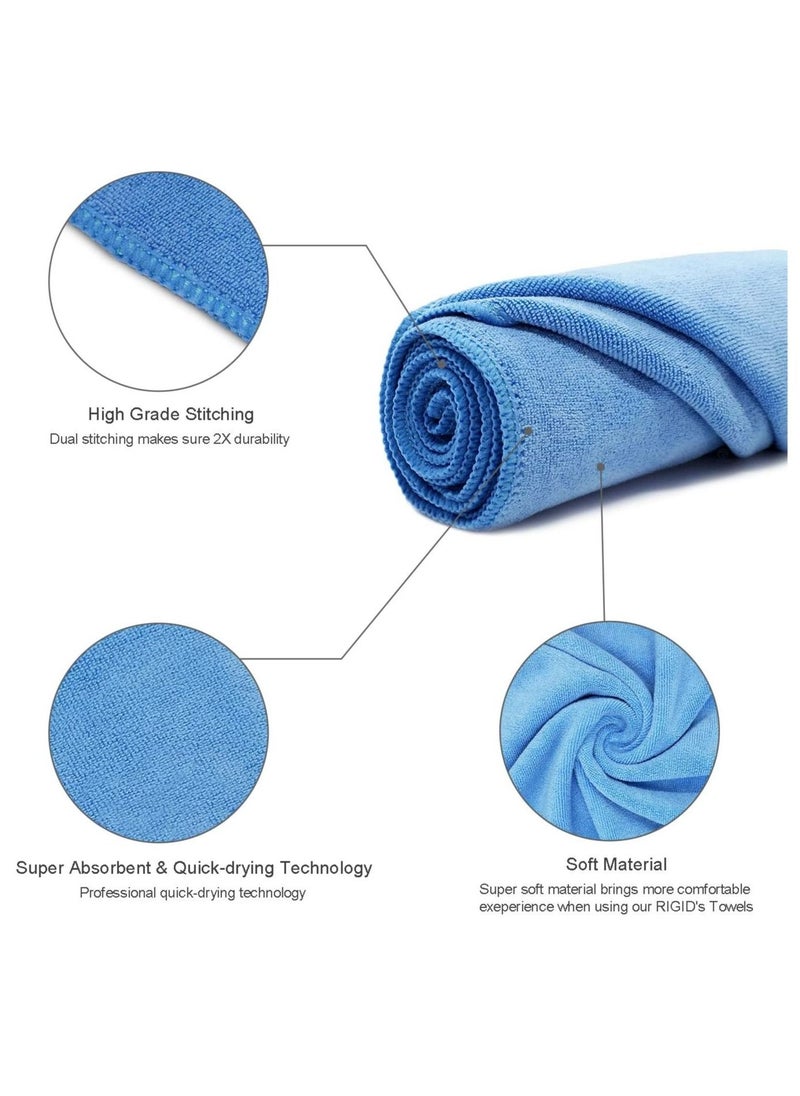 RIGID FITNESS - Microfiber Gym Towel - Face Towel, Yoga Towel - Quick Dry & High Absorbent Sweat Towel For Gym Exercises and Outdoor - Thick 400Gsm - 75x35cm-Blue - Image 1