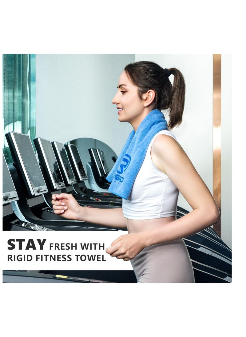 RIGID FITNESS - Microfiber Gym Towel - Face Towel, Yoga Towel - Quick Dry & High Absorbent Sweat Towel For Gym Exercises and Outdoor - Thick 400Gsm - 75x35cm-Blue - Image 1