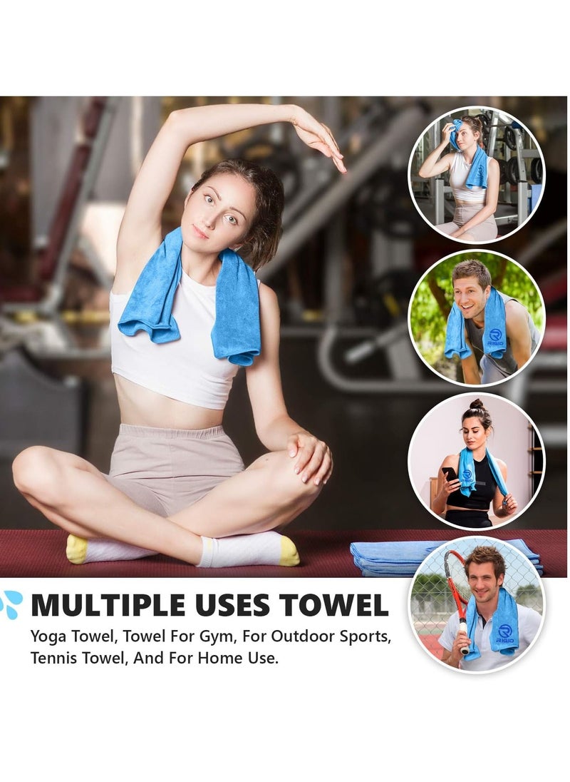 RIGID FITNESS - Microfiber Gym Towel - Face Towel, Yoga Towel - Quick Dry & High Absorbent Sweat Towel For Gym Exercises and Outdoor - Thick 400Gsm - 75x35cm-Blue - Image 1