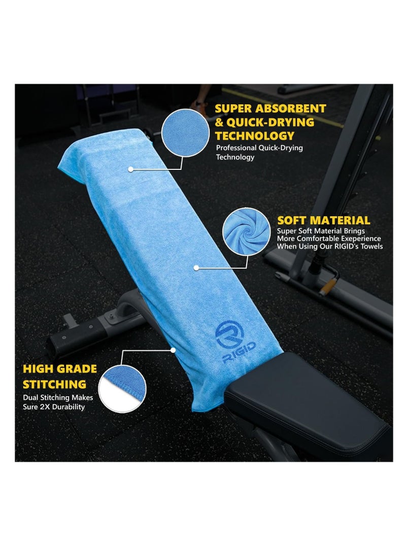 RIGID FITNESS - Microfiber Gym Towel - Face Towel, Yoga Towel - Quick Dry & High Absorbent Sweat Towel For Gym Exercises and Outdoor - Thick 400Gsm - 75x35cm-Blue - Image 1