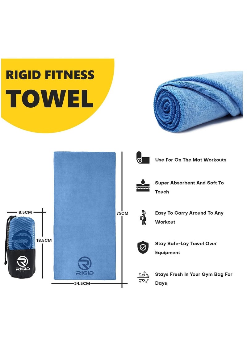 RIGID FITNESS - Microfiber Gym Towel - Face Towel, Yoga Towel - Quick Dry & High Absorbent Sweat Towel For Gym Exercises and Outdoor - Thick 400Gsm - 75x35cm-Blue - Image 1