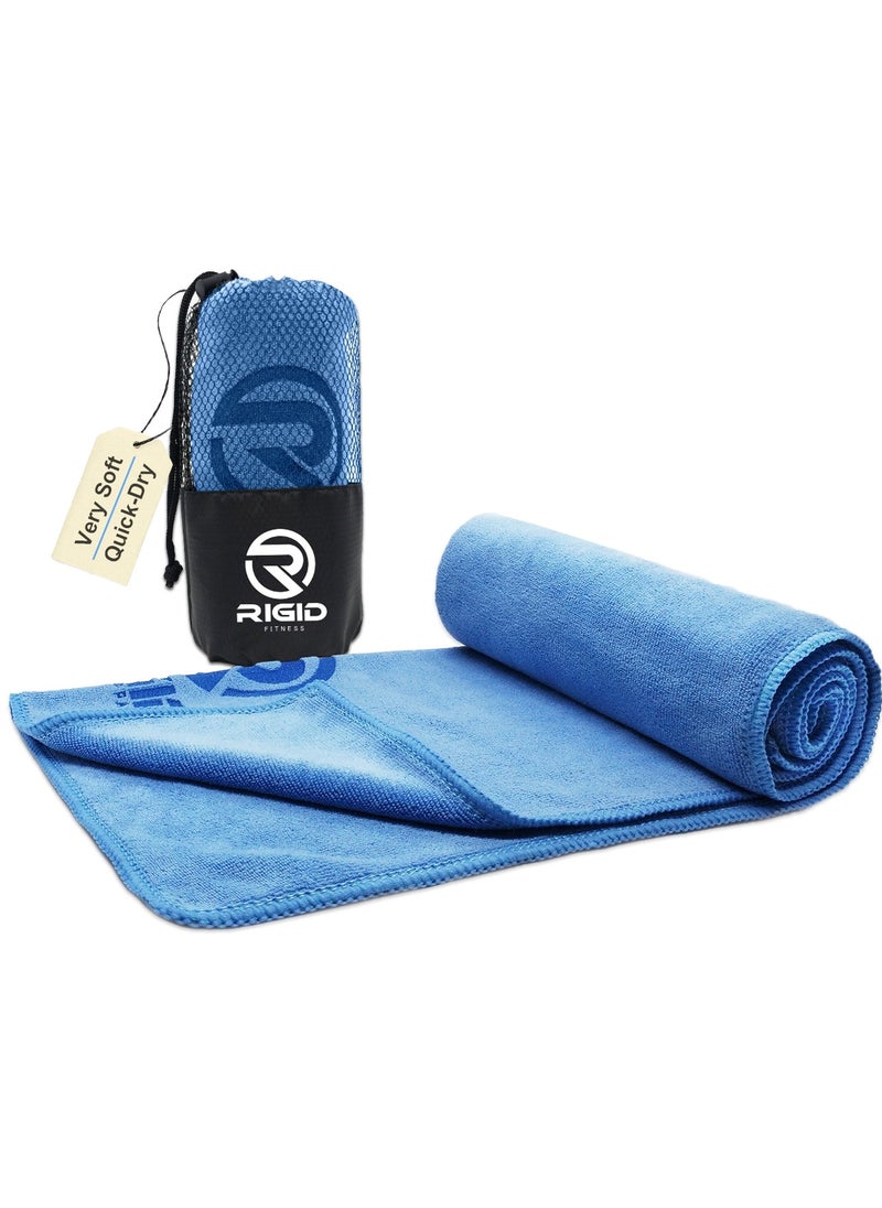 RIGID FITNESS - Microfiber Gym Towel - Face Towel, Yoga Towel - Quick Dry & High Absorbent Sweat Towel For Gym Exercises and Outdoor - Thick 400Gsm - 75x35cm-Blue - Image 1