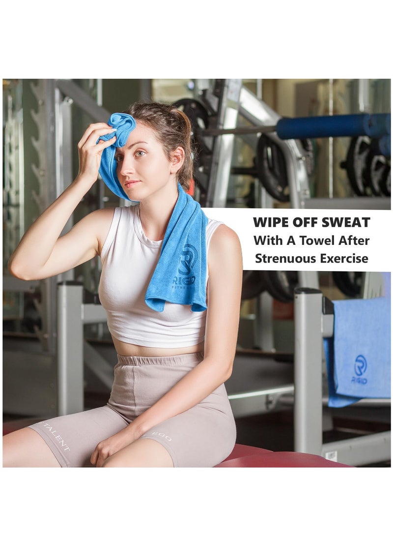 RIGID FITNESS - Microfiber Gym Towel - Face Towel, Yoga Towel - Quick Dry & High Absorbent Sweat Towel For Gym Exercises and Outdoor - Thick 400Gsm - 75x35cm-Blue - Image 1