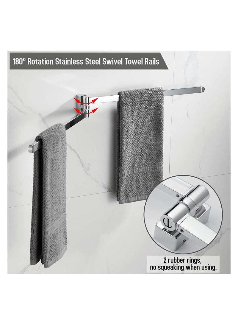 Swivel Towel Rack, Bathroom Wall Mounted Bars Holder with 2 Bars, 180° Rotation Organizer for Kitchen, Stainless Steel Bar(Chrome) - Image 3