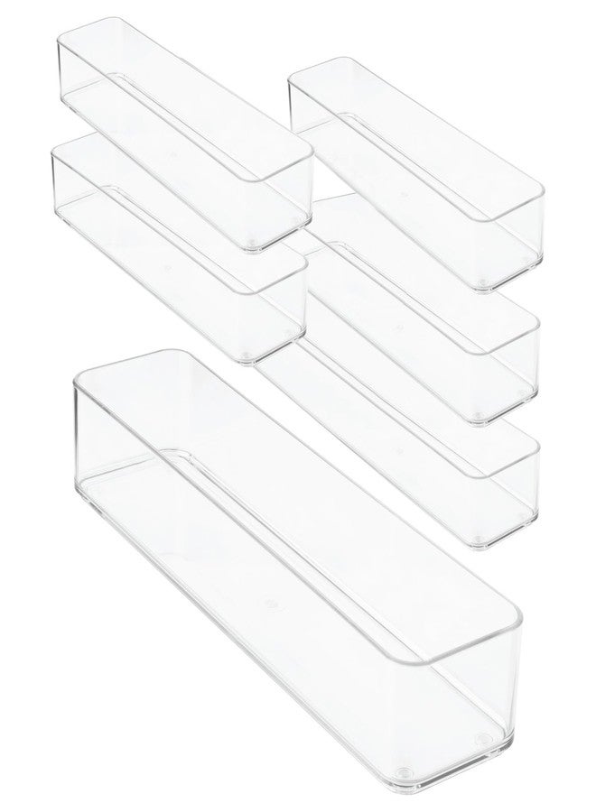 primebox Plastic Clear Drawer Organizers. Bathroom, Kitchen, Bedroom, Gadgets, Office Organizer Bins, Storage Trays. Heavy Duty, Stackable. 12" x 3" x 2" Set of 6 - Image 1