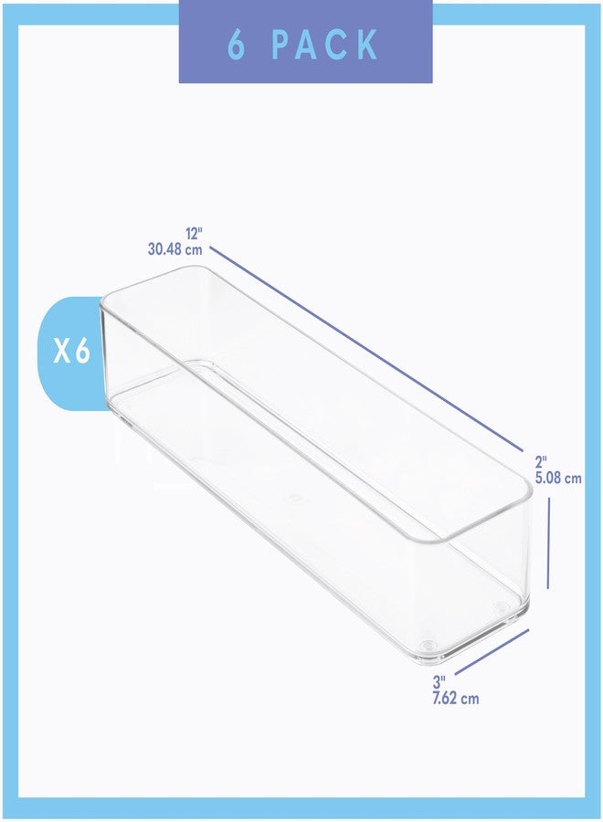 primebox Plastic Clear Drawer Organizers. Bathroom, Kitchen, Bedroom, Gadgets, Office Organizer Bins, Storage Trays. Heavy Duty, Stackable. 12" x 3" x 2" Set of 6 - Image 3