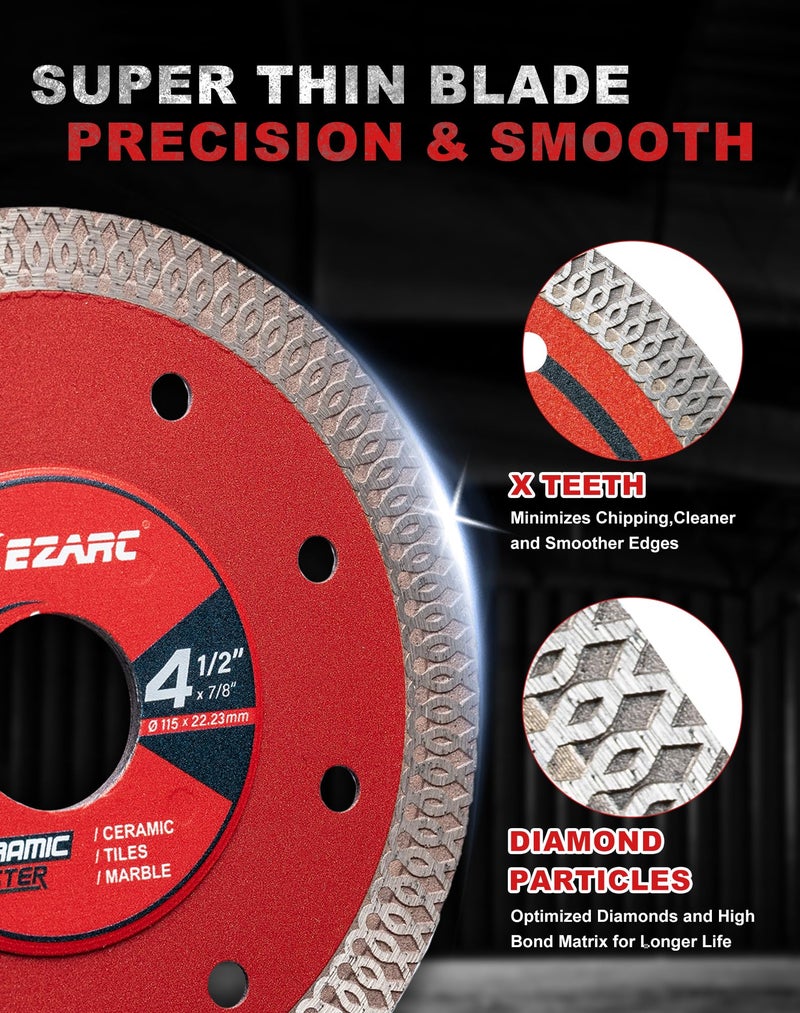 EZARC 4-1/2 inch Diamond Saw Blades for Angle Grinder, 3PCS 4.5" Diamond Cutting for Stone, Granite, Concrete, Porcelain, Ceramic, Granite Marble Tile (Mix Pack) - Image 4