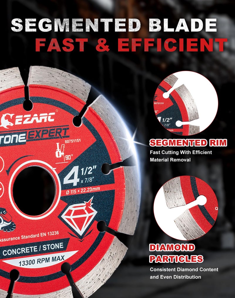 EZARC 4-1/2 inch Diamond Saw Blades for Angle Grinder, 3PCS 4.5" Diamond Cutting for Stone, Granite, Concrete, Porcelain, Ceramic, Granite Marble Tile (Mix Pack) - Image 5
