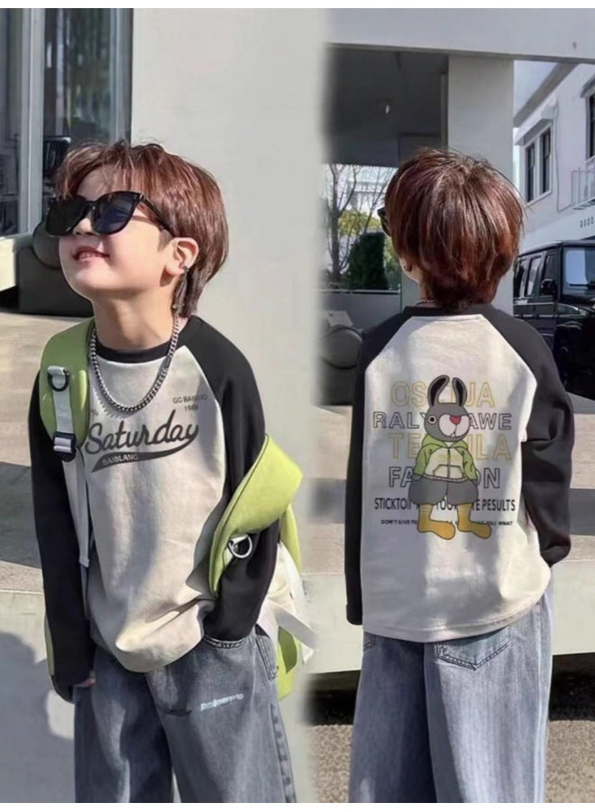 Children's Long-sleeved T-shirt, Baby Autumn Thin Top, Toddler Boy's Base Layer, Autumn Pure Cotton Boys' Spring And Autumn Style - Image 2
