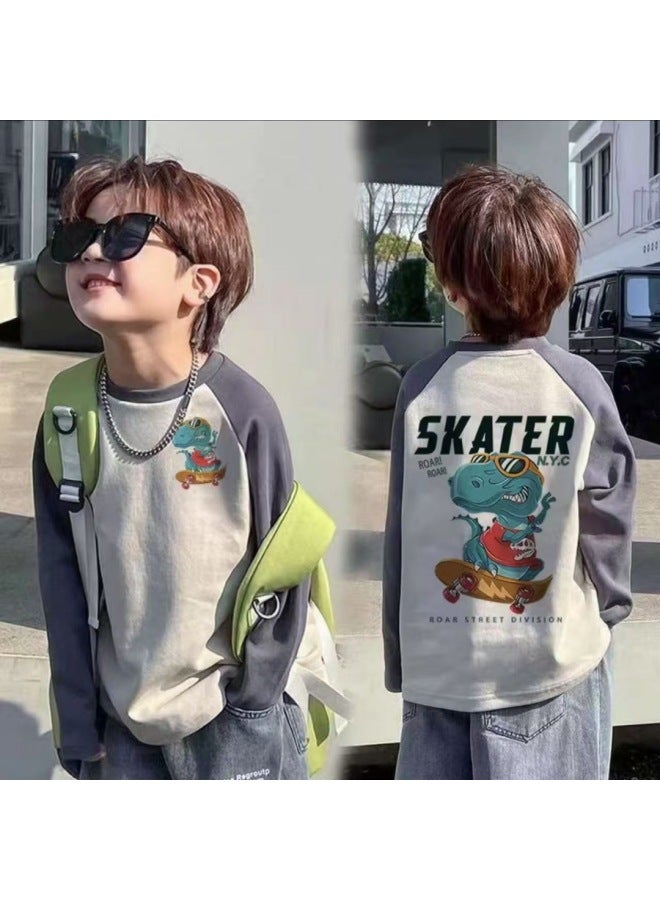 Children's Long-sleeved T-shirt, Baby Autumn Thin Top, Toddler Boy's Base Layer, Autumn Pure Cotton Boys' Spring And Autumn Style - Image 1