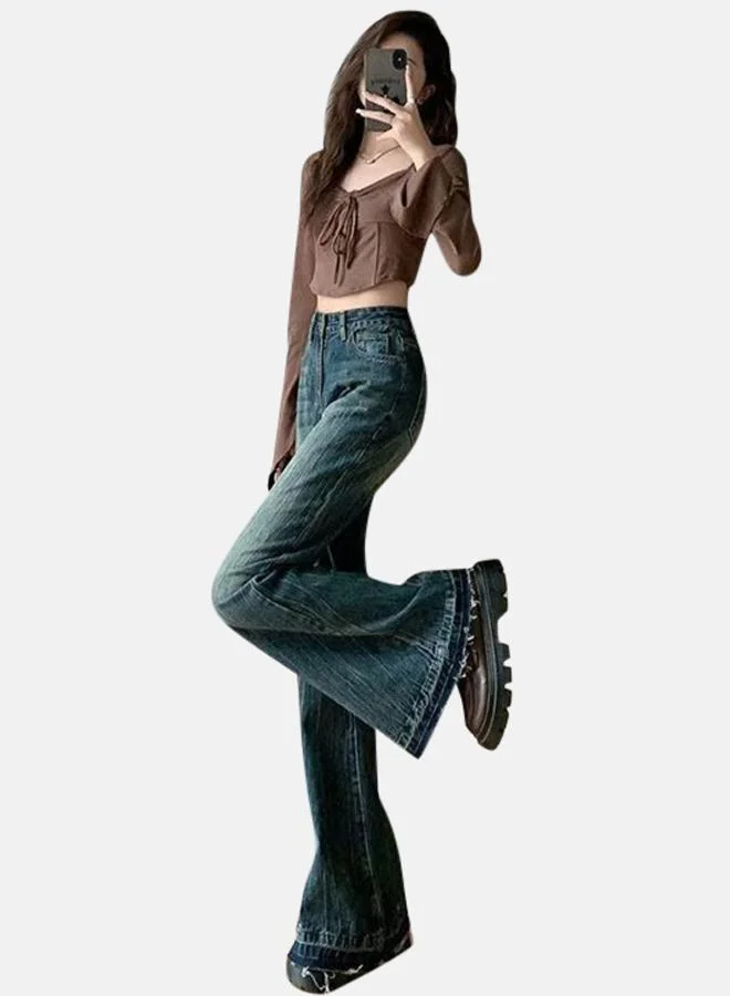 يونيكي Blue Cotton Flared High-Rise Jeans