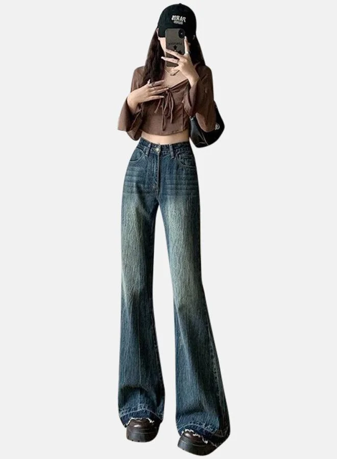 يونيكي Blue Cotton Flared High-Rise Jeans