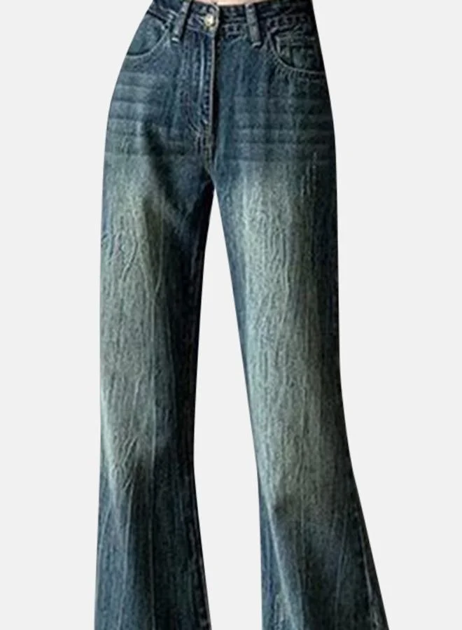 يونيكي Blue Cotton Flared High-Rise Jeans