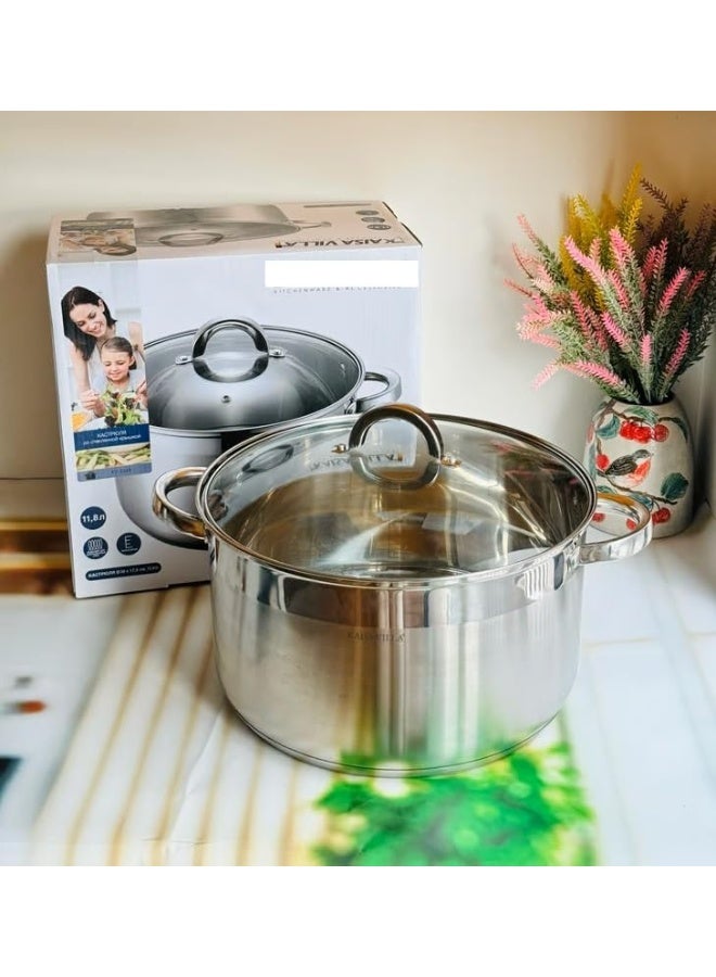 قدر طهي بالحث الحراري سعة 3.9 لتر، مصنوع من الفولاذ المقاوم للصدأ، أبعاده 20 × 12.5 سم، مزود بغطاء زجاجي، مناسب لمواقد الغاز والكهرباء، آمن للغسل في غسالة الأطباق، مثالي لتحضير الحساء والمعكرونة. - Image 2