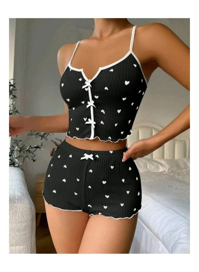 فييل طقم ملابس داخلية للسهرة مع شورت بتصميم خيالي بنقشة سوداء.