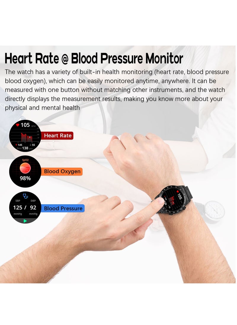 RollsTimi  Fashion Men's Smart Watch Business Sports Fitness Tracker Heart Rate Smartwatch Bluetooth Calls IP68 Waterproof 1.43" AMOLED Screen For Android IOS,Black  - Image 4