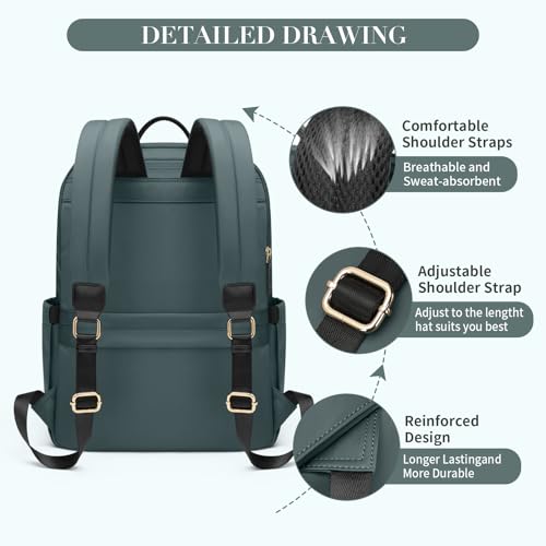 GOLF SUPAGS Women Laptop Backpack Casual Daypack for Work Travel College Backpack Purse Fits 14 Inch Notebook (Atrovirens) - Image 3