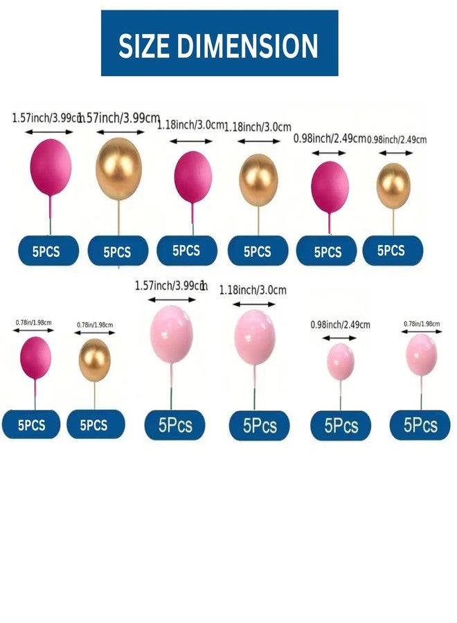 LEGACYCART 60PCS (Pink Hot pink Golden) Cake Topper, Balls Cake Decorations, Flower, Hot Pink And Golden Balls, Balls Happy Birthday Cake Topper, For Wedding Baby Shower Birthday Themed Party Supplies - Image 2
