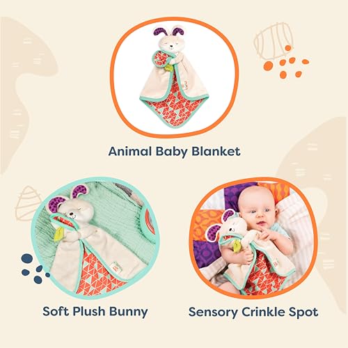 B. toys – Baby Bunny Security Blanket with Soft Plush Fabric – Sensory Comfort Lovey with Crinkle Spot for Newborns & Infants – Baby Toys & First Blanket for Soothing Comfort – 0 Months+ - Image 3
