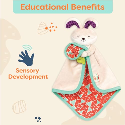 B. toys – Baby Bunny Security Blanket with Soft Plush Fabric – Sensory Comfort Lovey with Crinkle Spot for Newborns & Infants – Baby Toys & First Blanket for Soothing Comfort – 0 Months+ - Image 4