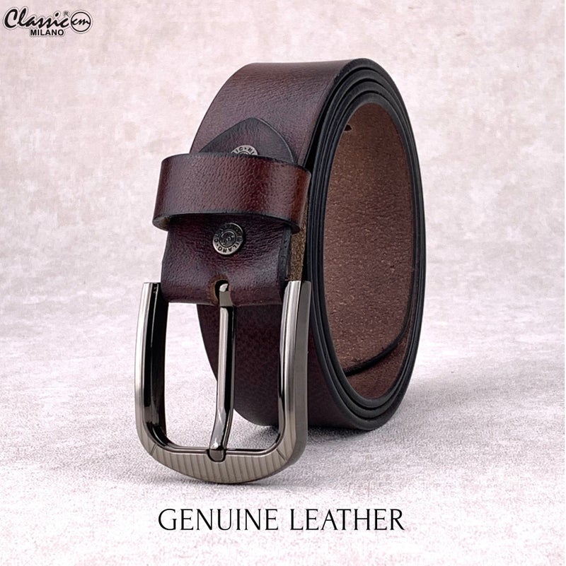 Classic Milano Genuine Leather Belt for Men - Semi-Casual & Party Wear Belt for Jeans, Casual Outfits, and Gifts - Brown Men’s Belt - Image 3