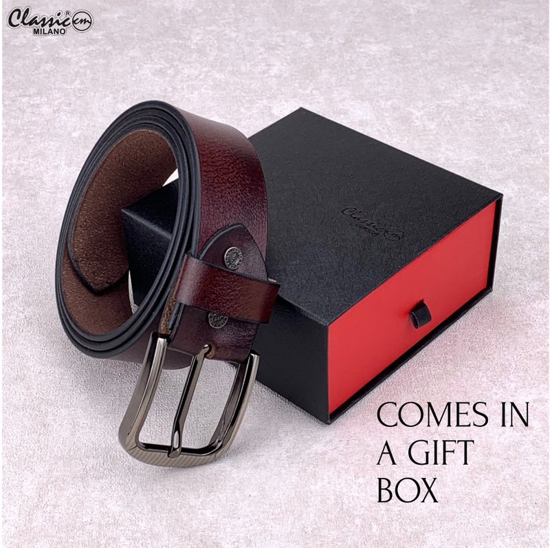 Classic Milano Genuine Leather Belt for Men - Semi-Casual & Party Wear Belt for Jeans, Casual Outfits, and Gifts - Brown Men’s Belt - Image 4