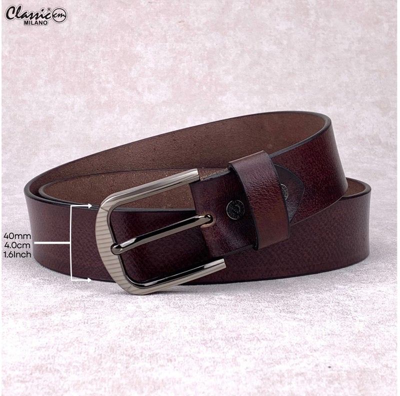 Classic Milano Genuine Leather Belt for Men - Semi-Casual & Party Wear Belt for Jeans, Casual Outfits, and Gifts - Brown Men’s Belt - Image 5