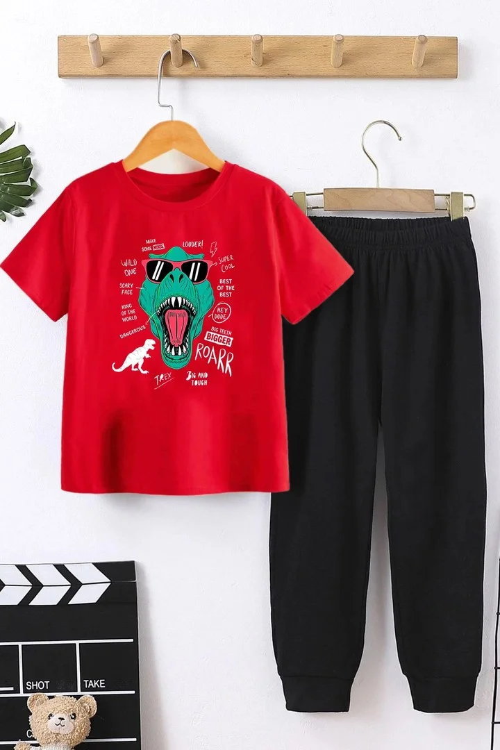 ONLYTRENDWEAR Childrens T - Rex Bottom - Top Tracksuit Set 3-4 Years Old Red