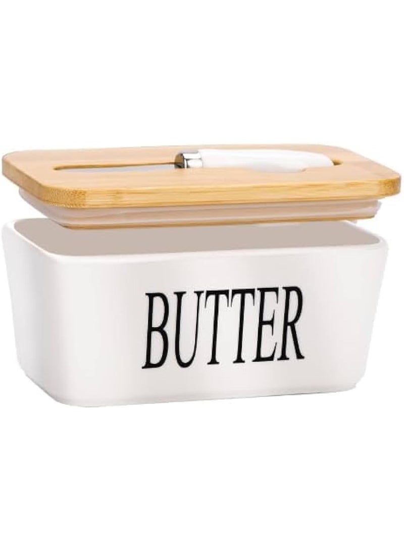 ناما طاجن او حافظة زبده بورسلين بغطاء خشب بامبو  مزودة بسكينه فرد استانليس بيد بورسلين  بتدخل الميكروييف - Image 1